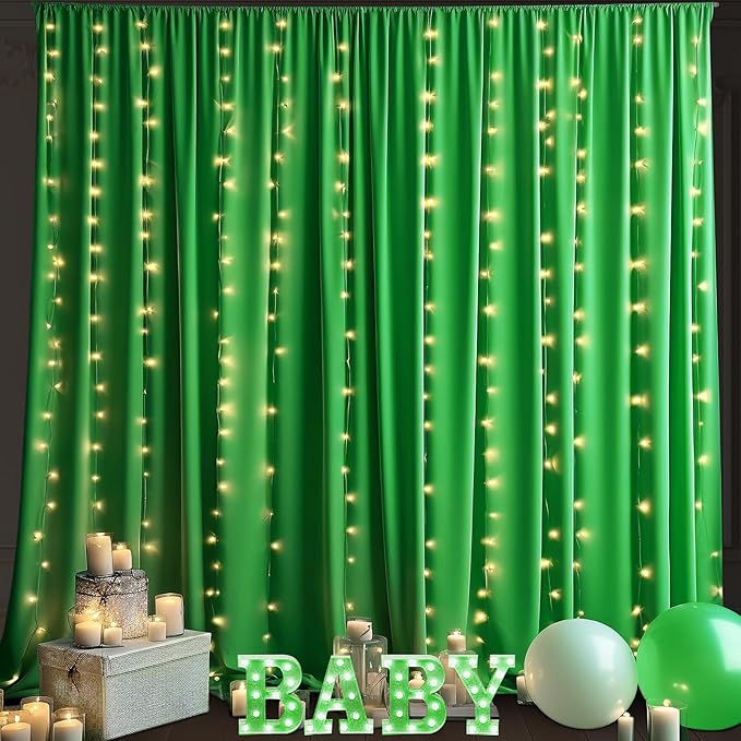 Green Backdrop Curtain for Parties Baby Shower Wrinkle Free Green Photo Curtains Backdrop Drapes Fabric Decoration for Birthday Party 5ft x 8ft,2 Panels