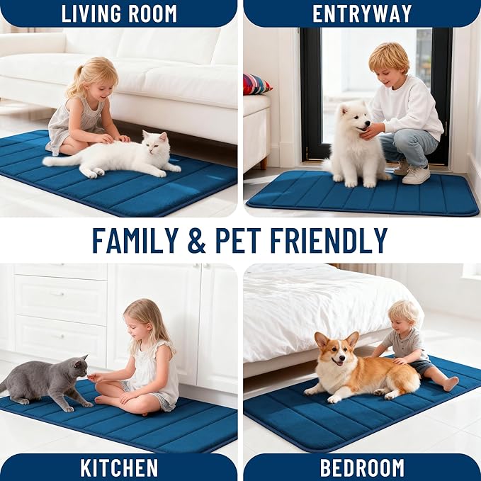 OLANLY Memory Foam Bath Mat 40x32, Super Soft Absorbent Bathroom Rugs, Quick Dry, Machine Washable Shower Floor Rugs, Bathmat Carpet, Bathroom Home Decor Accessories, Navy Blue