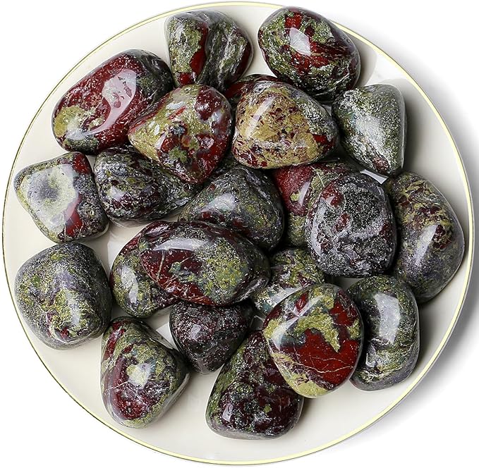 QINJIEJIE Dragon Bloodstone Polished Stones Tumbled Crystals Bulk Gemstones Healing Crystal Rocks Set Decorative Landscape Quartz Real Reiki Stone for Vase Home Decor Energy Witchcraft Gifts 0.5 LBS