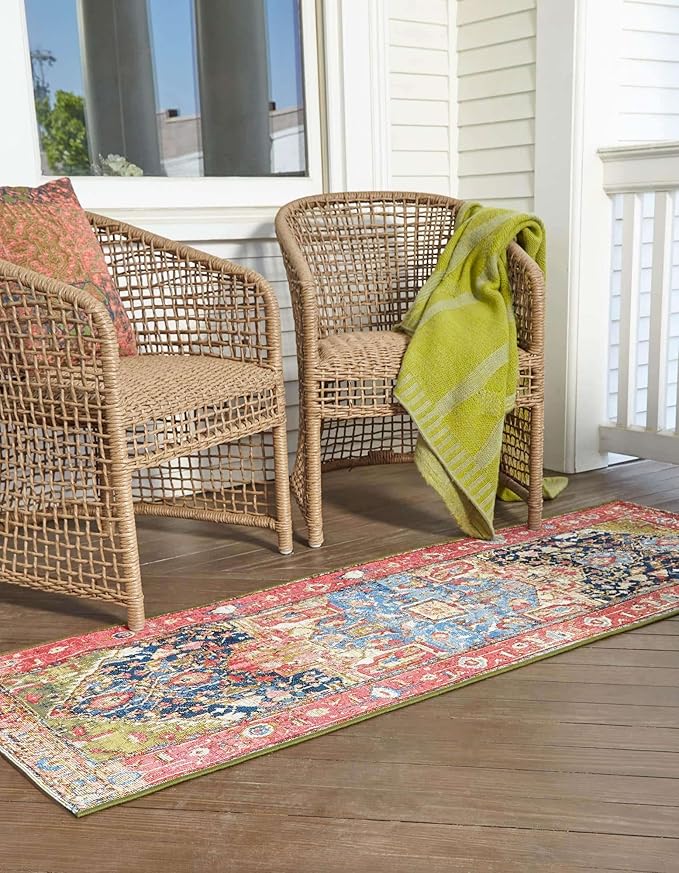 Unique Loom Outdoor Traditional Collection Area Rug - Limon (2' 7" x 7' 1" Runner Multi/Red)