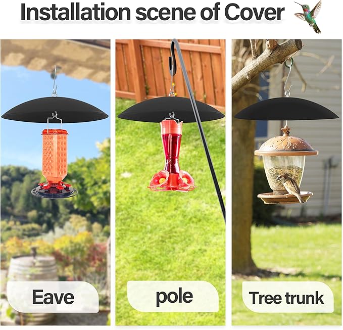 12" Bird Feeder Rain Guard, Hummingbird Feeder Shade Dome Cover, Hanging Squirrel Baffle for Bird Feeder Pole (Black), 3 Pack