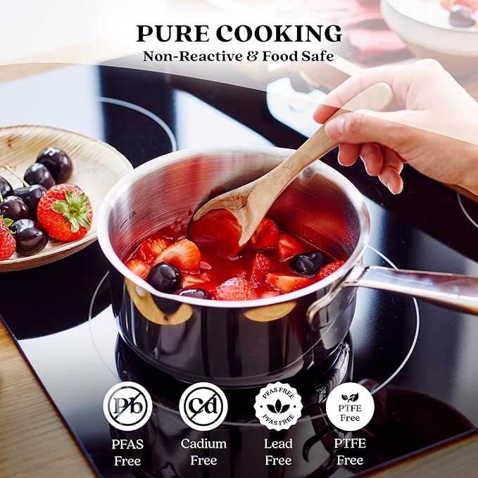 Alva Maestro 10-Piece Stainless Steel Cookware Set – PFAS/PFOA/PTFE-Free, Non-Toxic Nonstick – Induction & Oven Safe, Even-Heat Technology, Easy to Clean Professional Pots & Pans