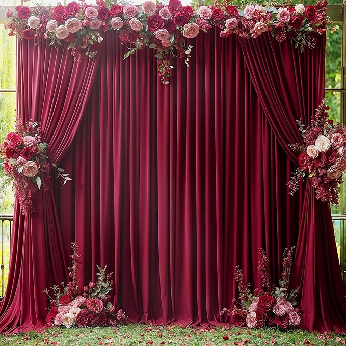 4 Panels Burgundy Backdrop Curtain for Parties Wedding Wrinkle Free Maroon Photo Curtains Backdrop Drapes Fabric Decoration for Birthday Engagement Ceremony 20ft(W) x 10ft(H)