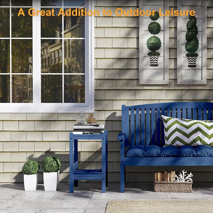 Outdoor Side Table, 26-Inch Tall Patio Side Table, All-Weather HDPE Adirondack Outdoor End Table for Patio Porch Deck Balcony Pool, Navy Blue