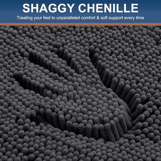Smiry Luxury Chenille Bathroom Rugs 36x24, Extra Soft and Absorbent Shaggy Bath Mat, Machine Washable, Non-Slip Plush Carpet Runner for Tub, Shower, and Floor, Home Decor Accessories, Charcoal Grey