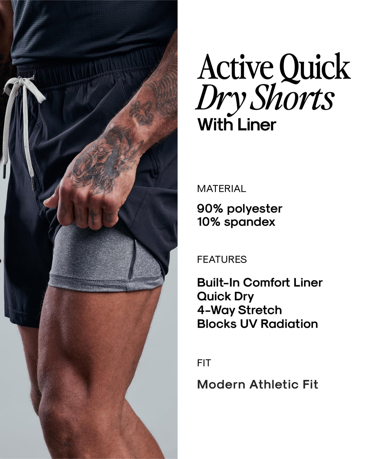 True Classic Novelty Mens Shorts – Gym Shorts for Men, Quick Dry Mens Athletic Short & Sweat Short for Workout and Running, 7.5" Quick Dry, Pack of 1, Black, L
