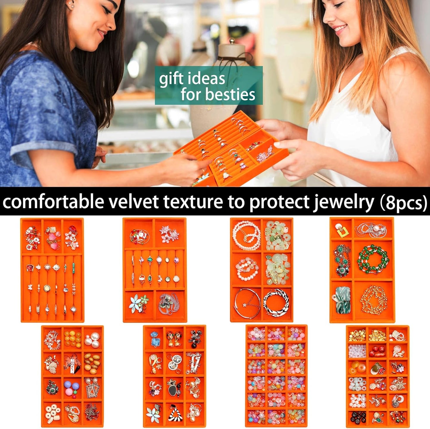 Jewelry Organizer Tray Stackable Velvet Jewelry Trays Drawer Inserts Earring Ring Necklace Organizer Display Case