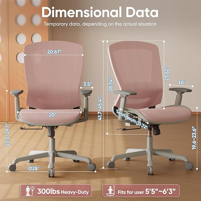 ELABEST Mesh Office Chair,Ergonomic Computer Desk Chair,Sturdy Task Chair- Adjustable Lumbar Support & Armrests,Tilt Function,Comfort Wide Seat,Swivel Home Office Chair