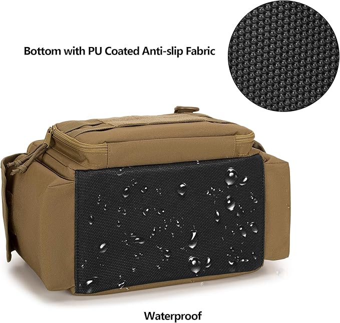 Rexmica Small Tool Bag with Anti-friction and Thick Padded Bottom, Tool Storage Organizer for Men, Tactical Bag, Range Bag, Multi-functional Work Tote for Repairman, Electrician, Carpenters (Khaki)