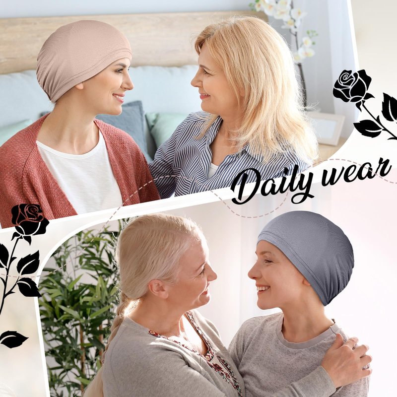 Zhengmy Soft Chemo Headwear for Women, Cotton Lightweight Sleeping Caps, Soft Skull Beanie Hats for Women Hair Loss Head Wrap(Classic Color,12 Pcs)