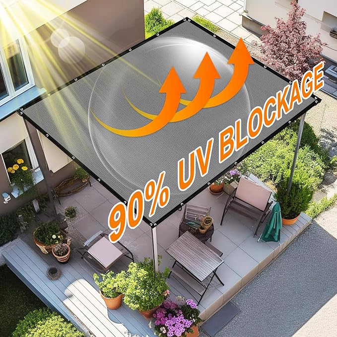 Artpuch 90% Sun Shade Cloth, 4 x 8 FT Pergola Shade Cover Canopy with Grommets, Sun Screen Fabric Tarp for Patio, Outdoor, Garden, Backyard, Light Grey