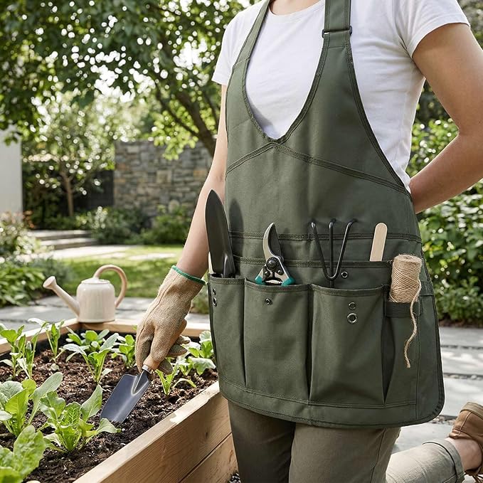 Luocute 3Pcs Garden Tool Bag Organizer, Heavy Duty 600D Oxford Fabric with 10 Pockets and Apron Mat, Foldable Standable Gardening Tote for Men Women, Bright Green