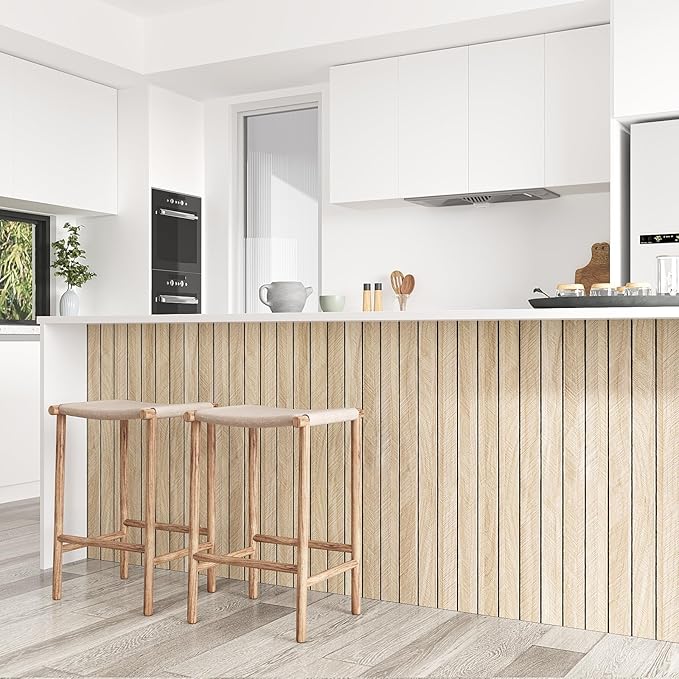 VEELIKE White Oak Wood Wall Panels Peel and Stick Foam Slat Wall Panel