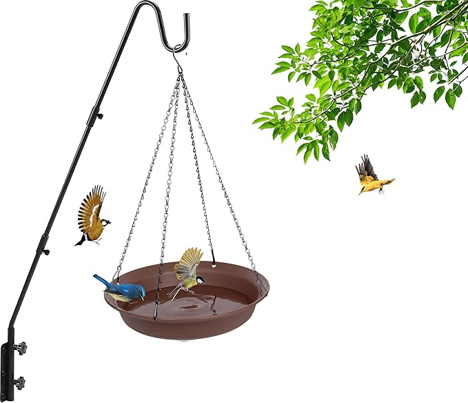 VUWEZ Hanging Bird Bath, Hanging Bird Water Feeder for Outdoors, Feeder Bowl, 1 Pack Birdbath Tray Accessories for Outside, Plastic Birdbaths Tray for Garden Patio Decoration (14", Chocolate)