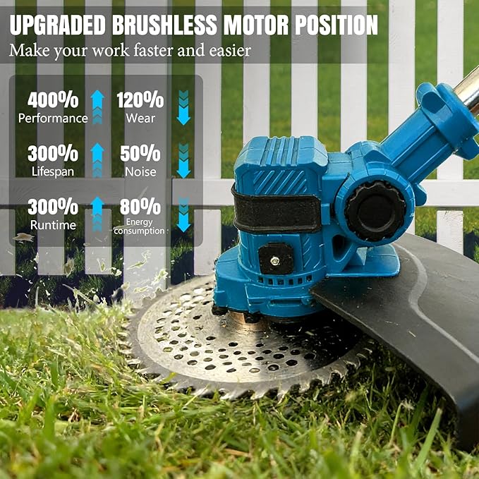 Electric Weed Wacker Cordless, with 2 X 21V 3.0Ah Battery Powered, 4 in 1Cordless Weed Eater & Brush Cutter with 4 Types Cutting Blades for Lawn Yard Garden