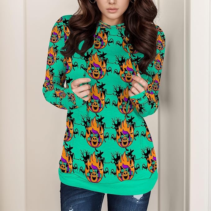 Halloween Sweatshirts For Women Long Sleeve Spooky Graphic Sweatshirts Pumpkin Pullover Halloween Party Club Wear