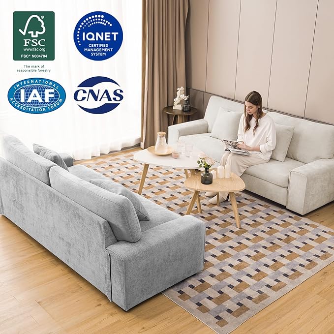 DOPEDIO Modern Loveseat Sofa for Living Room,Chenille Recliner, Removable Cover, Spring Cushions, Solid Wood Frame, Easy Assembly for Small Spaces (88.58inch，Beige)