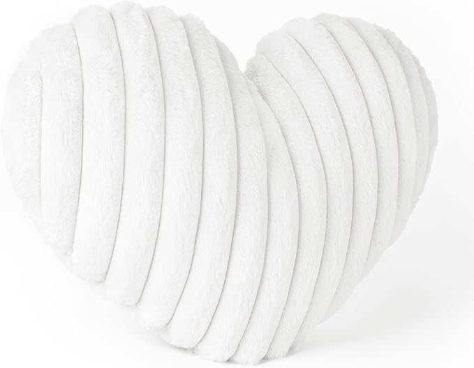 AELS Heart Shaped Pillow, 20 Inches Heart Decorative Throw Pillows, Faux Fur Love Cute Pillows, Valentines Day Decorations, Wedding Decor, Living Room Bedroom Nursery Decor, White
