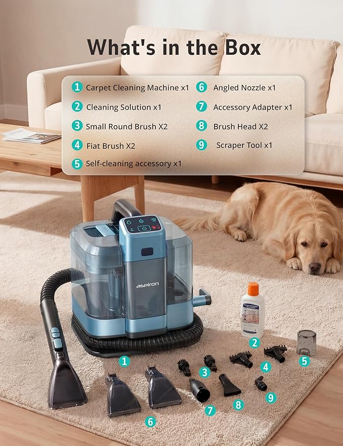 Steam Carpet Cleaner Machine with Hot/Cold Water & Steam Wash, Multifunctional Spot Cleaner, 20Kpa Powerful Suction, 300 ML Cleaning Solution for Carpet, Upholstery, Sofa, Pet Stains, Car