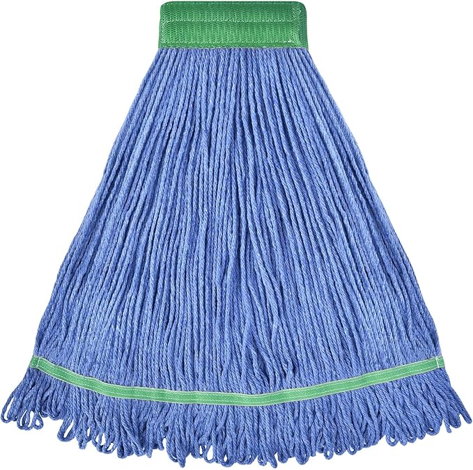 Onesimus 18 oz Heavy Duty Mop Head Replacement, 5 Inch Headband for Quick Change Handle, Blue Loop-End Cotton Blend String Wet Dry Floor Mop Refill Commercial Cleaning Supplies, 1 Pack Medium