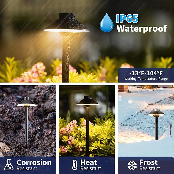 Brass Landscape Path Lights - 12V Low Voltage Pathway Light IP65 Waterproof, LED Outdoor Walkway Lighting Wired, Black for Patio Lawn with 3W 2700K Warm White G4 Replaceable Bulb (10 Pack)