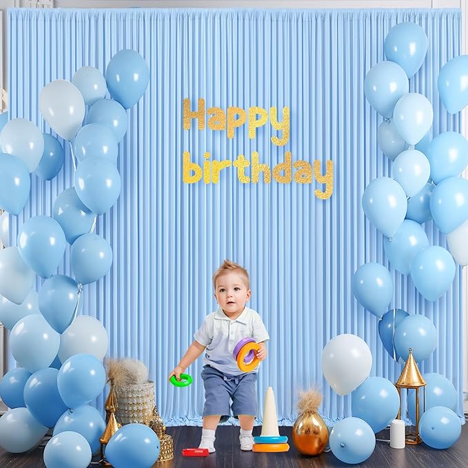 8 Panels Baby Blue Backdrop Curtain for Baby Shower Parties Wrinkle Free Light Blue Curtains Backdrop Drapes Fabric Decoration for Birthday Party Photography 40ft x 10ft