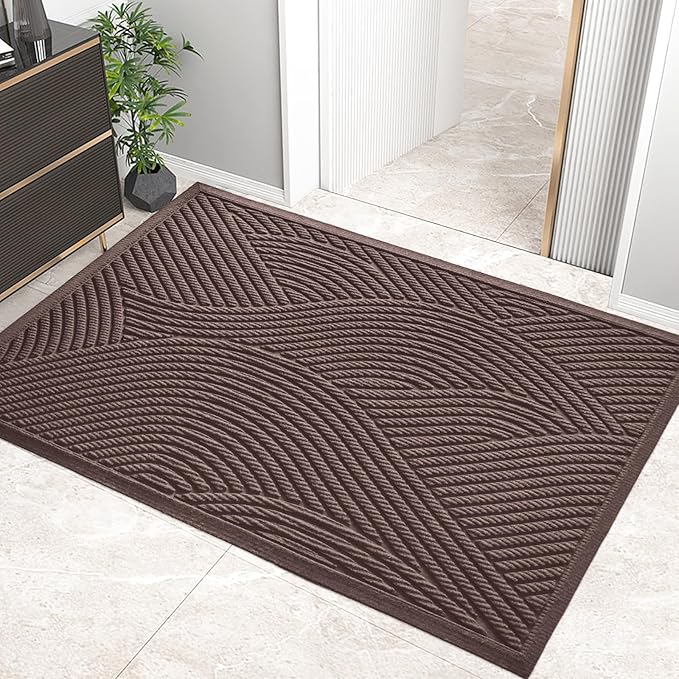 Sturdy Front Door Mat, Absorbent Muddy Dirt Resist Welcome Door Mats Outdoor Indoor, Stain and Fade Resistant, Non-Slip Backing Entry Mat Low Profile Doormat for Entryway, 60×36, Coffee