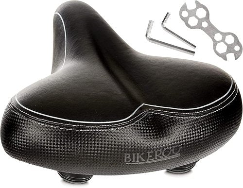 Bikeroo Wide Cruiser Saddle - Comfortable Seat for Indoor & Outdoor Bicycles - Steel Spring & Memory Foam