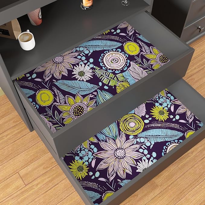 Purple Boho Wallpaper Peel and Stick, Vintage Yellow Floral Contact Paper