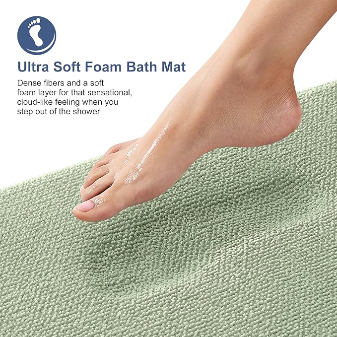 OLANLY Thick Memory Foam Bath Mat Rug 36x24, Extra Soft Absorbent Bathroom Rug, Quick Dry Bath Mats, Non-Slip, Machine Washable Carpet for Bathroom, Tub and Shower, Home Decor Accessories, Sage Green