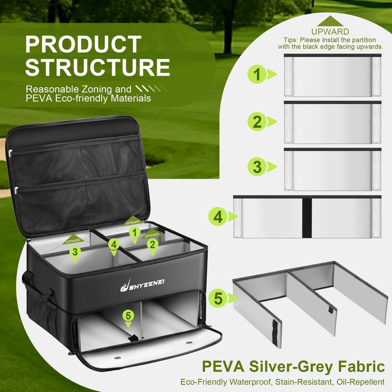 ShYeenei Golf Trunk Organizer, Improved Version 2-Layer Golf Storage Locker, with Ventilated Shoe Compartment, Waterproof & Eco-Friendly Golf Organizer for Car Trunk, Travel, and Daily Use