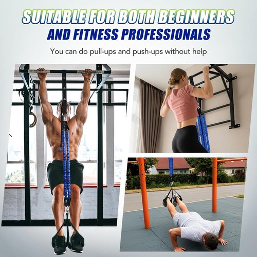 ALongSong Pull Up Assistance Bands - Upgraded Heavy Duty with Foot Support Pedal & 80Lbs Adjustable Resistance for Home Gym