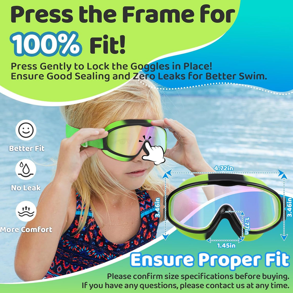 Vvinca Kids Swim Goggles - Anti-Fog, UV Protection & No Leaking | Comfortable Fabric Strap for Ages 3-14