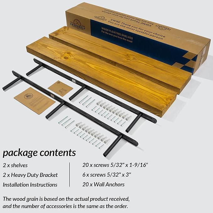Rustic Floating Shelves 48 inch Long 8 inch deep Set of 2, Solid Wood Wall
