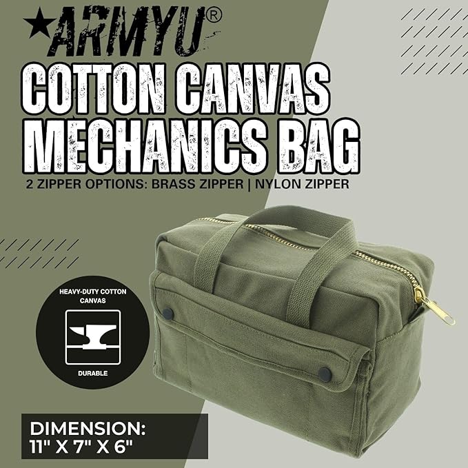 ARMYU Heavy Duty Small Tool Bag Tactical Cotton Canvas Mechanics Bag, 11" x 7" x 6", Black