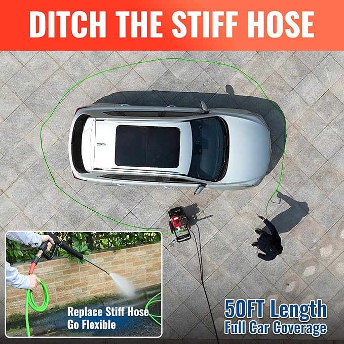 YAMATIC Pressure Washer Hose 50FT - 1/4 3200PSI - Super Flexible, Kink-Resistant, No Leak M22 Brass Thread for Electric & Gas Pressure Washers, Green