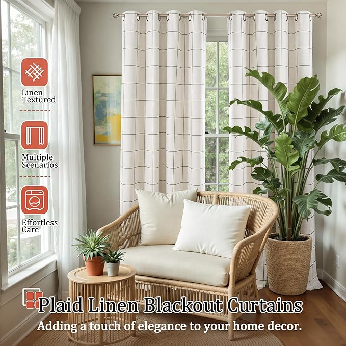 Lajode Plaid Curtains Pattern Printed 90 Inches Long