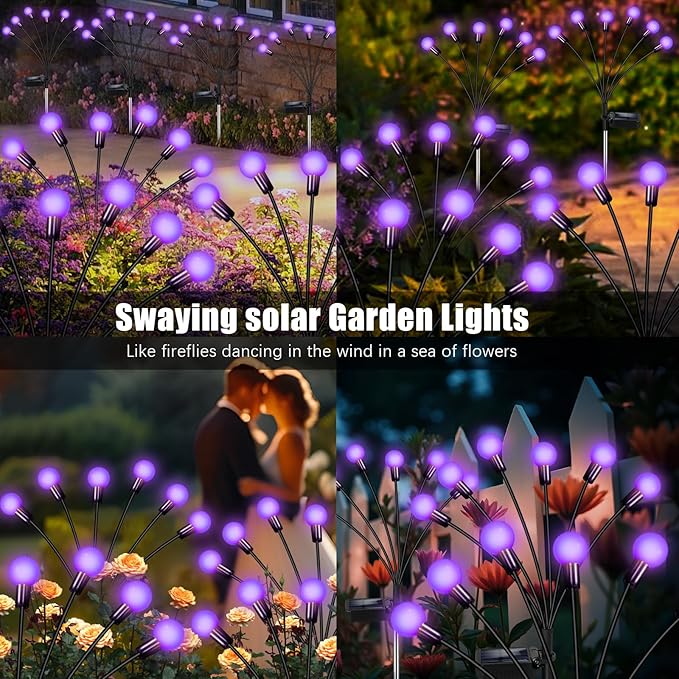 NBQQ Solar Garden Lights Outdoor, Waterproof Solar Powered Lights for Yard Pathway Patio, Swaying Lawn Decor as Gardening Gifts for Women Holiday (Purple, 6 Pack)