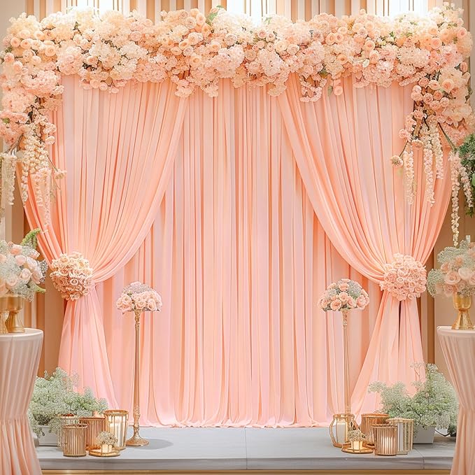 4 Panels Peach Backdrop Curtain for Parties Baby Shower Wrinkle Free Peach Photo Curtains Backdrop Drapes Fabric Decoration for Wedding Birthday Party 20ft(W) x 10ft(H)