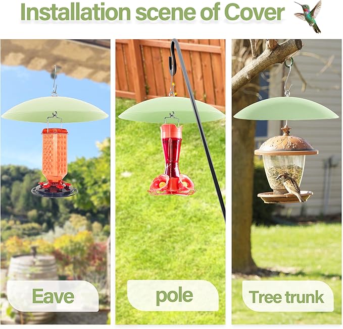 13" Bird Feeder Rain Guard, Hummingbird Feeder Shade Dome Cover, Hanging Baffle for Bird Feeder Pole,Smart Birds Feeder's Umbrella(Light Green), 4 Pack