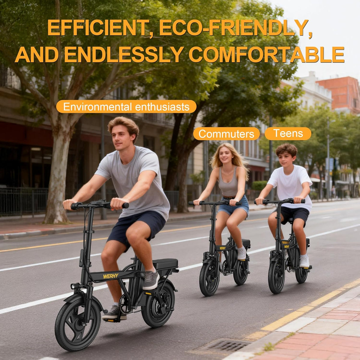 WERHY Electric Bike - 500W Motor, 22 MPH Max Speed, Folding Design, 14" Wheels, Up to 50 Miles Range