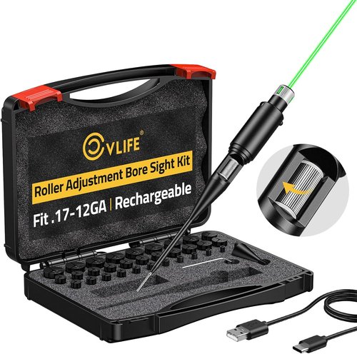 CVLIFE Bore Sight Laser - Multi-Caliber Red/Green Laser Kit with 32 Adapters | Fits 0.17 to 12GA
