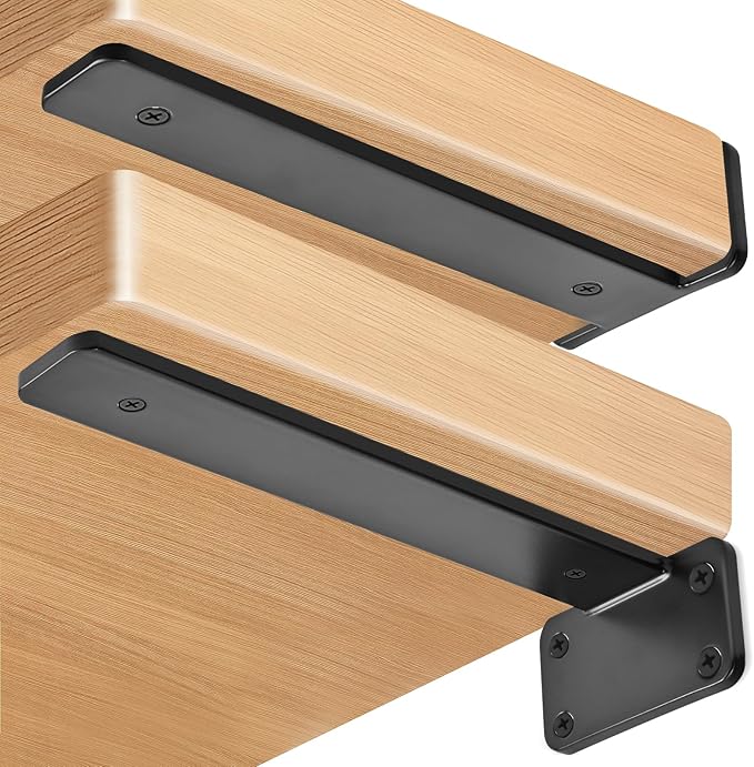 16 Pack - 8 inch Black Hidden L Shelf Bracket Iron Floating Shelf Brackets