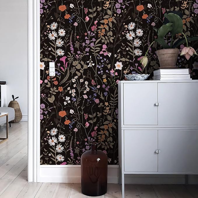 JiffDiff Floral Wallpaper Peel and Stick- Farm Wildwood Daisy Flower Stick on