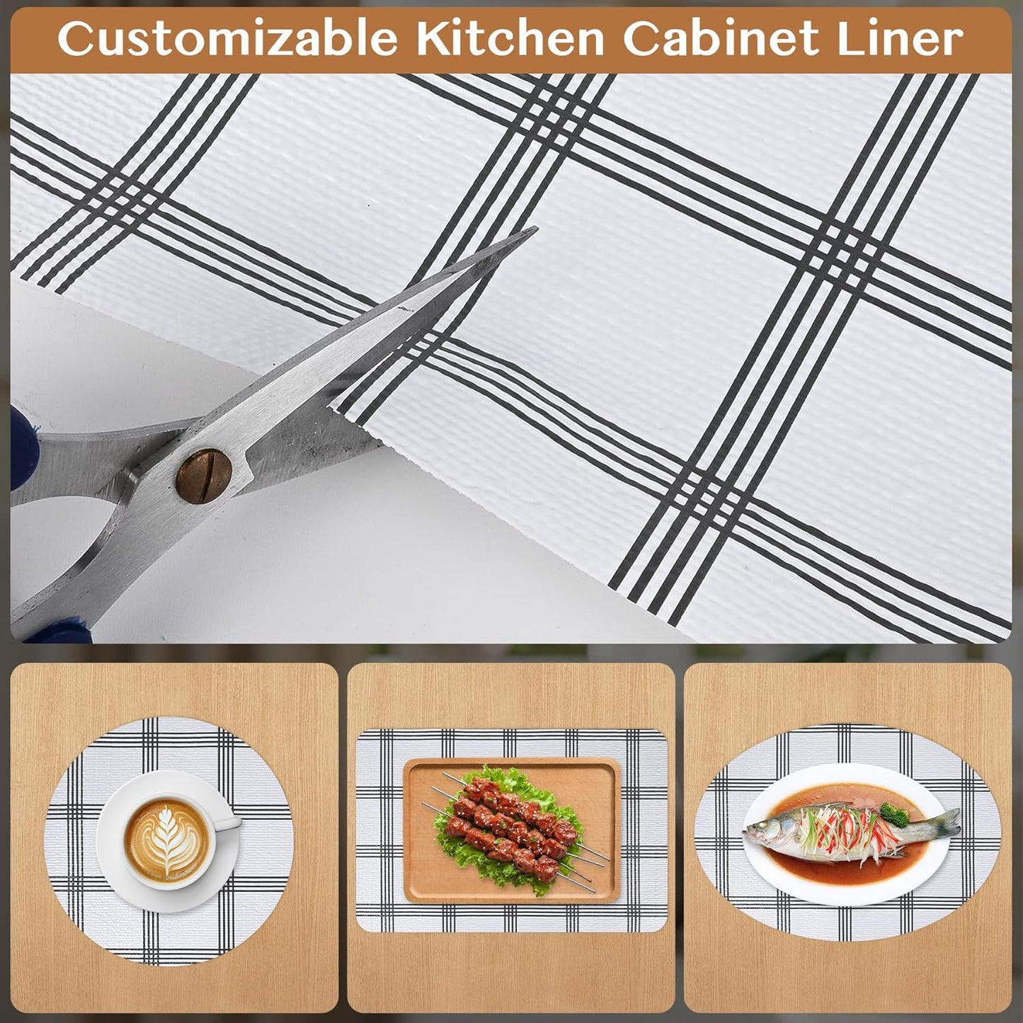 Non-Adhesive Shelf and Drawer Liner for Kitchen Cabinets, 12 in x 10FT Strong Non-Slip Cabinet Liners for Shelves, Refrigerator, Pantry Storage, Bathroom Closet, Easy to Clean, Stripes