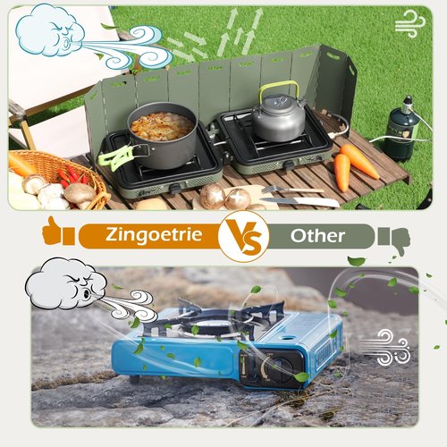 Zingoetrie Camping Stove Propane Burner 17000 BTU Adjustable 2 Burners with Windscreen Foldable Portable Stove Double Burner Stove with Bag Suitable for Outdoor Camping Partying