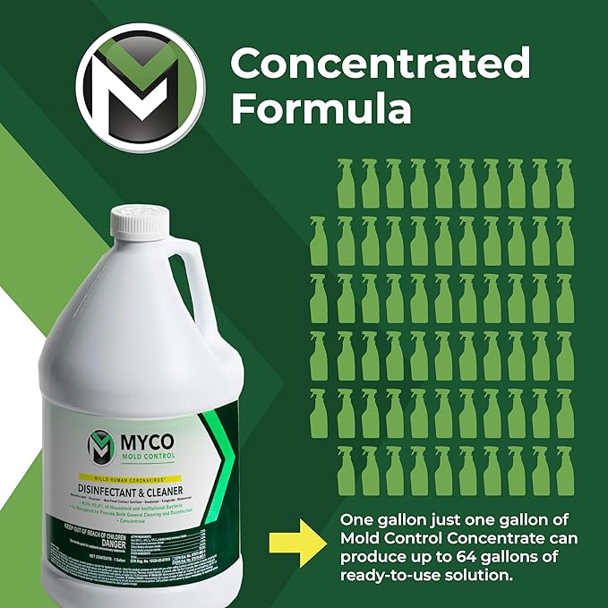 Myco Mold Control Concentrate – EPA-Registered Hospital Grade Disinfectant & Cleaner, Quat Formula for Mold Remediation & Bacteria Control, Commercial & Residential Use, 4 Gallon