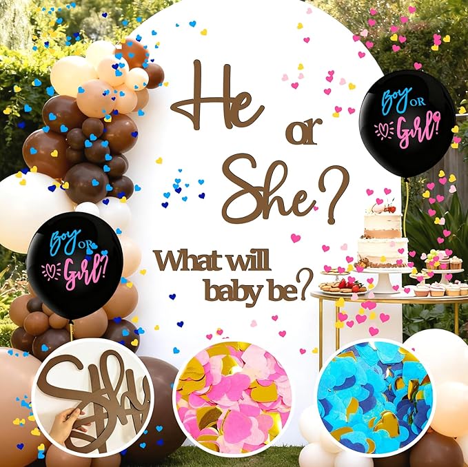 Large Wooden Gender Reveal Decals for Backdrop 36 Inch Boy or Girl Balloons He or She What Will Baby Be Decorations for Balloon Arch Sticker Oh Baby Shower Sign Gender Reveal Ideas Banner Photo Props