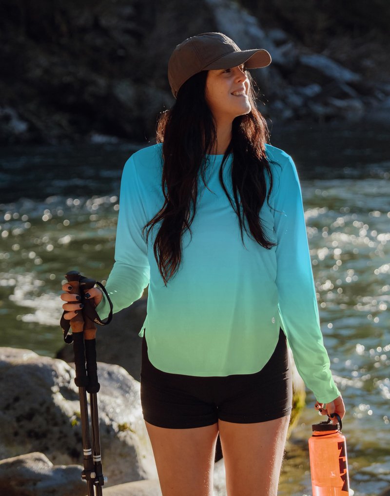 Women's Sun Shirts UPF 50+ Long Sleeve UV Protection Shirt Lightweight Quick Dry Workout Hiking Tops for Women(Green/Yellow Gradient,L)