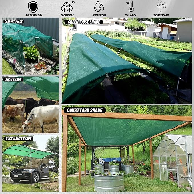 Cool Area 40% 10x20ft Sunblock Shade Cloth Cover Mesh UV Resistant Net for Garden Flower Plant Greenhouse, Dark Green
